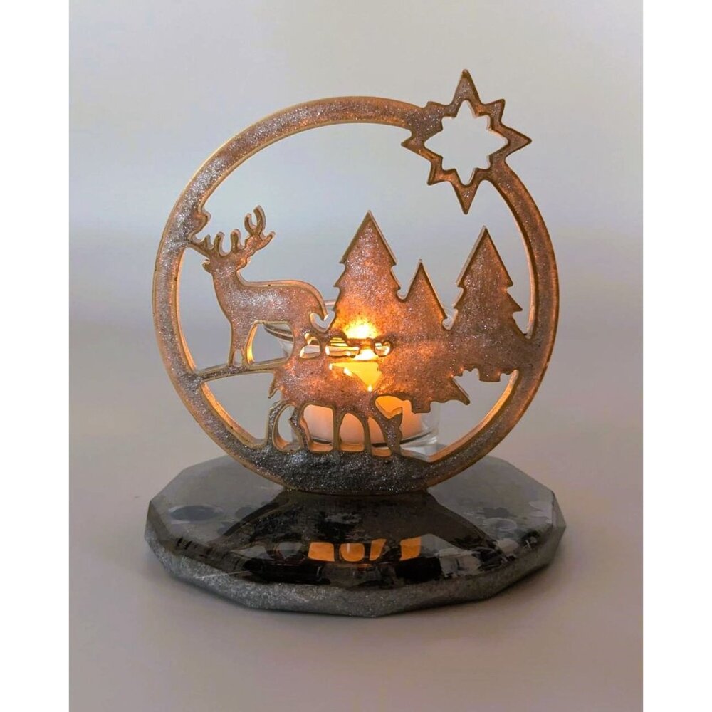 Tea Light Holder Winter Theme in Silver Glitter Ornament Handmade NEW